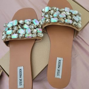 Steve Madden rhinestone flats in beige